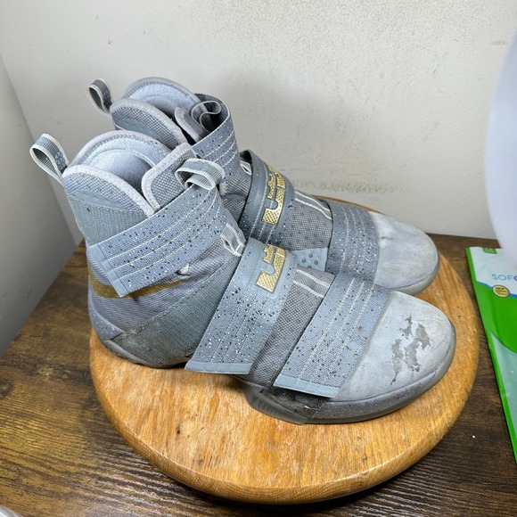 Nike Lebron Soldier 10 Battle Gray Men's Shoes Gray Gold Sz 12 899620-010